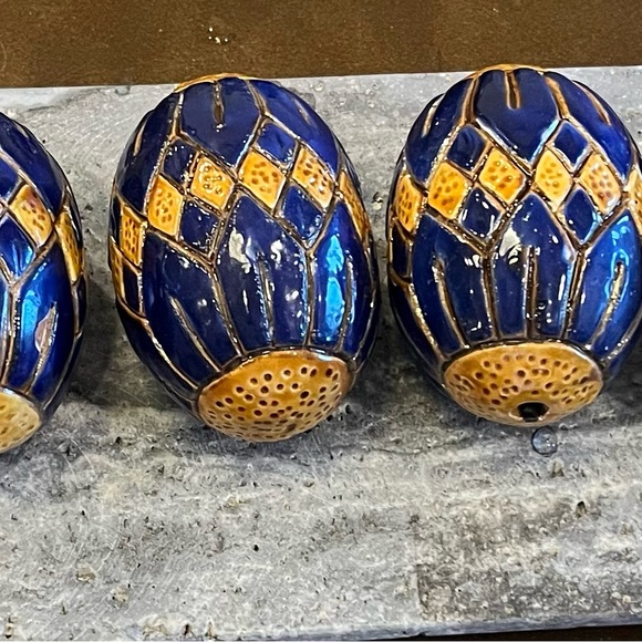 Easter Egg Decor! Ceramic Blue Golden Yellow Geometric Design Light Weight Decor - Picture 7 of 10